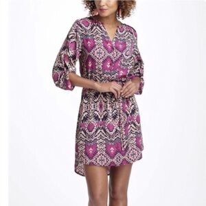 🔥 Anthropologie Maeve fuchsia Ikat button down shirt dress Small